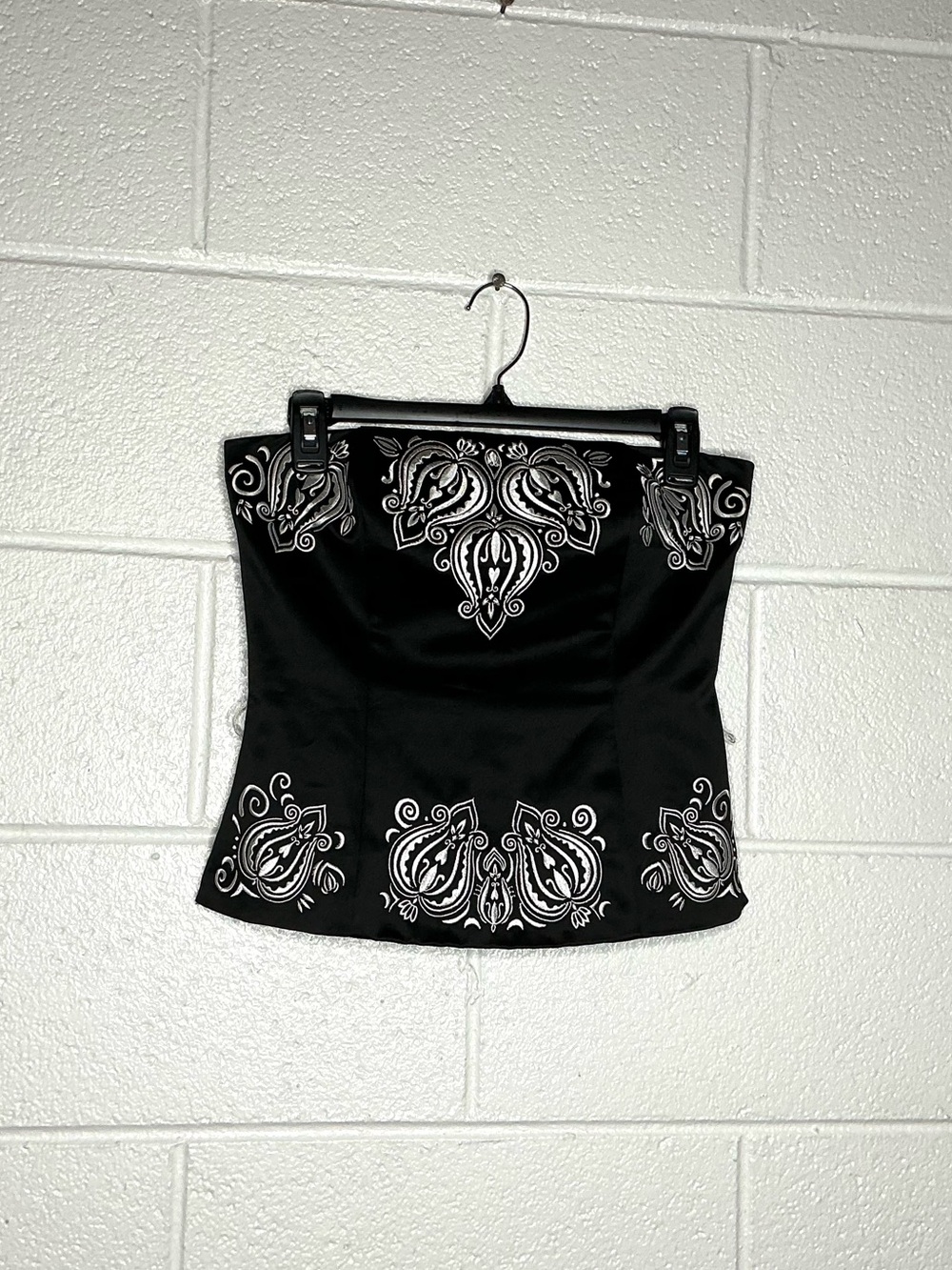 White House Black Market Black Strapless Embroidered Bustier Top